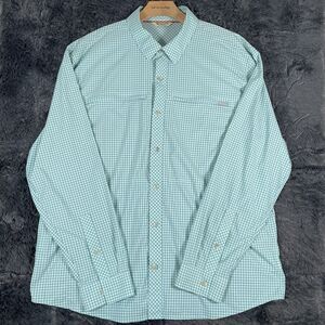Simms Button Up Shirt Men's XL Blue Plaid Long Sleeve Preppy Stretch Nylon